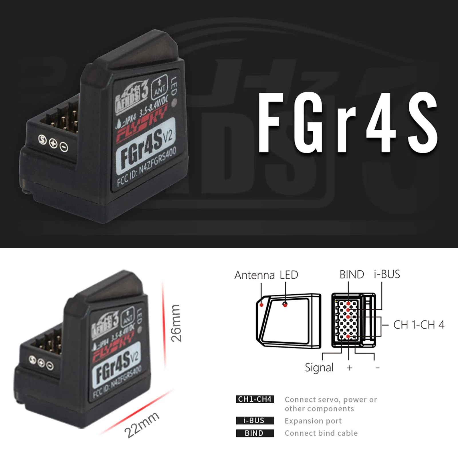 FGr4S V2 Receiver, 2.4GHz 4CH AFHDS 3 Remote Control Receiver for NB4 [FLYSKY] FGR4S - Image 3