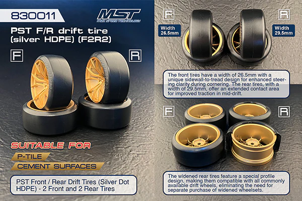PST Drift Tire (F2R2) / Compound: Silver Dot HDPE (4-pack) PTILE / CONCRETE [MST] 830011 - Image 3